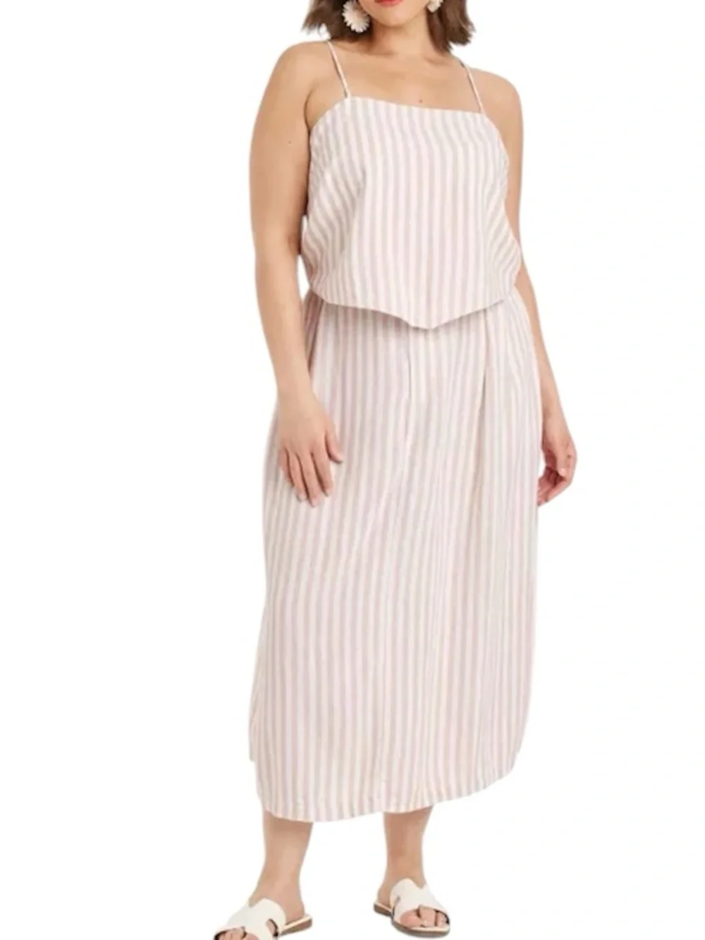a new day beige and White Striped Spaghetti Strap top and midi skirt size XXL